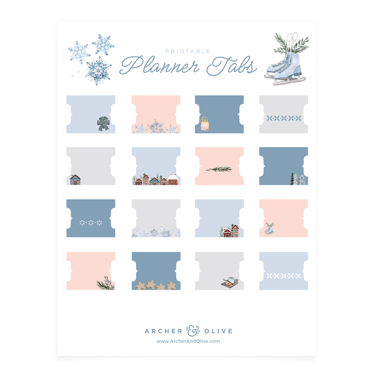 Snowflake Storybook Printable Planner Tabs