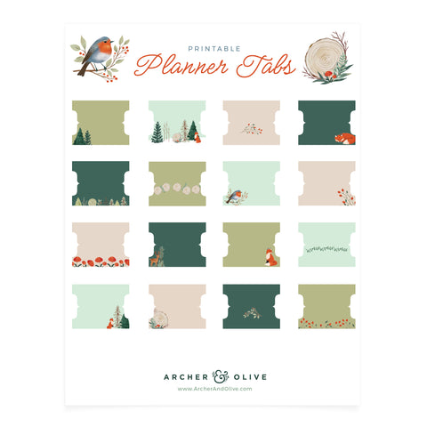 Fox in Winter Woods Printable Planner Tabs