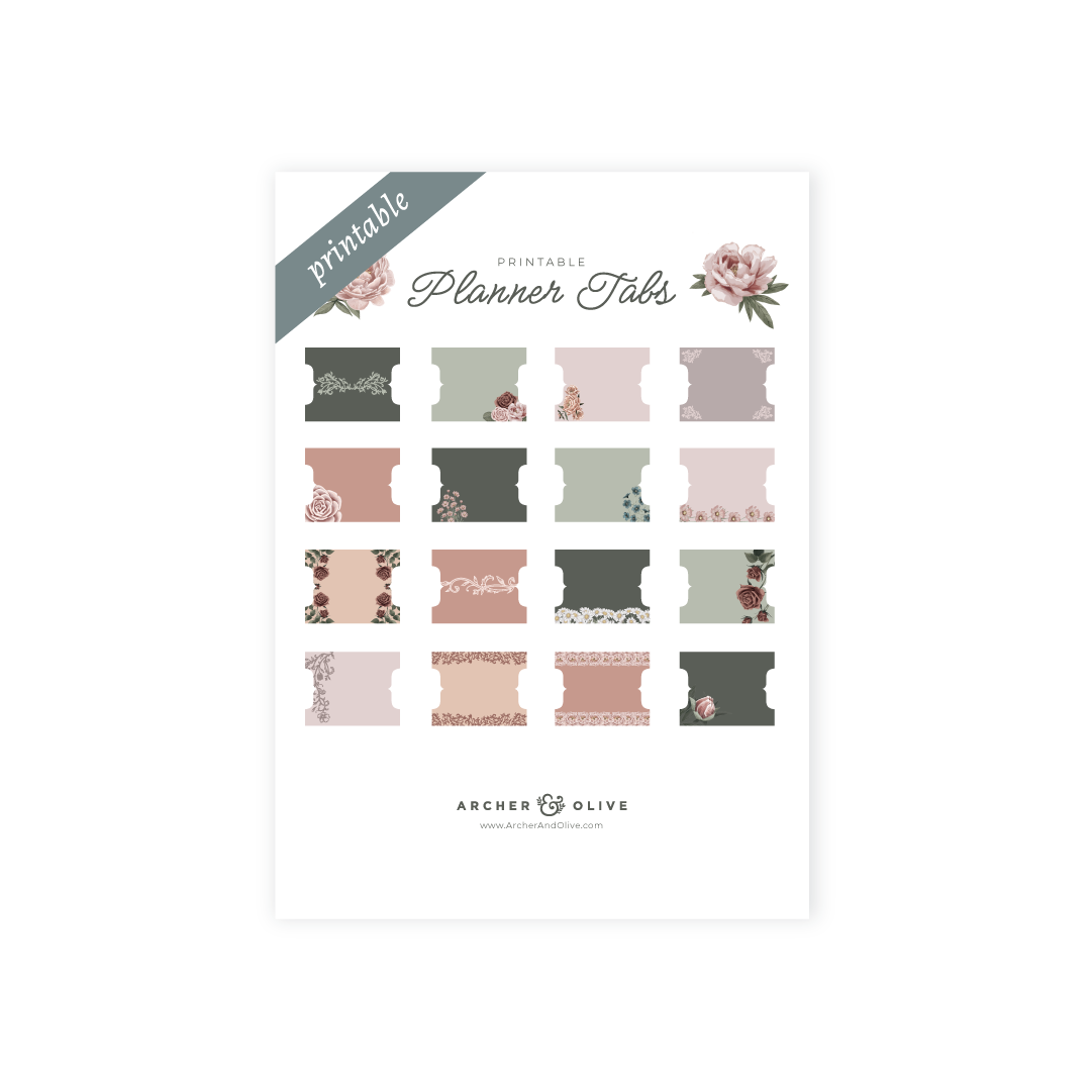 Antique Floral Printable Planner Tabs