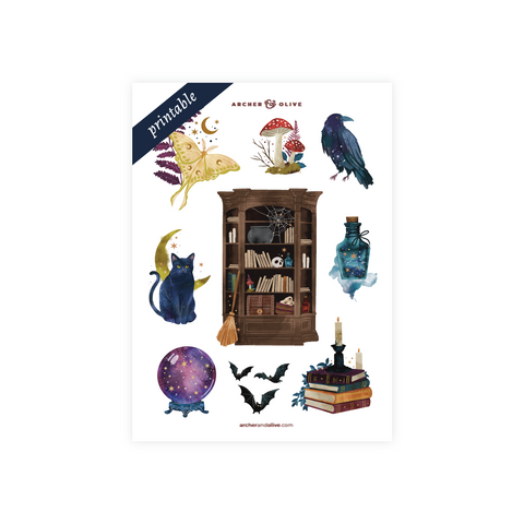 Raven & Books Printable Stickers