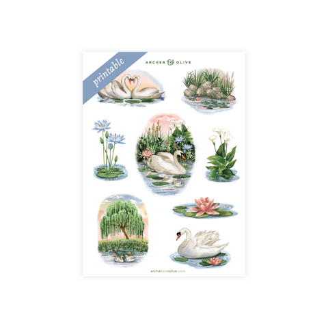 Swan Pond: Printable Sticker