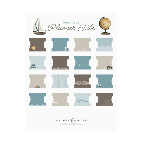 Compass: Printable Planner Tabs - Archer and Olive