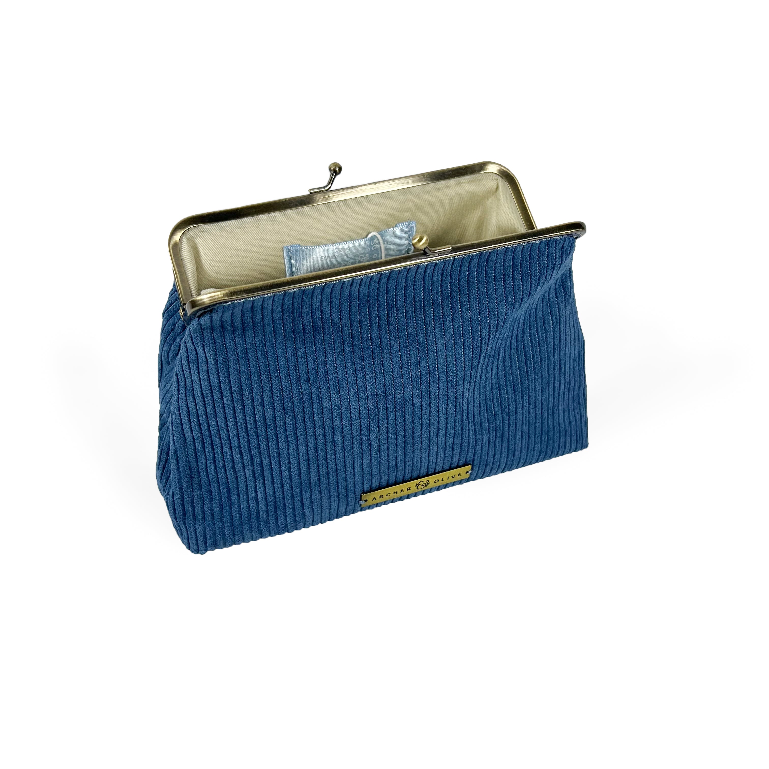 Corduroy Kiss Lock Pen Pouch Archer and Olive